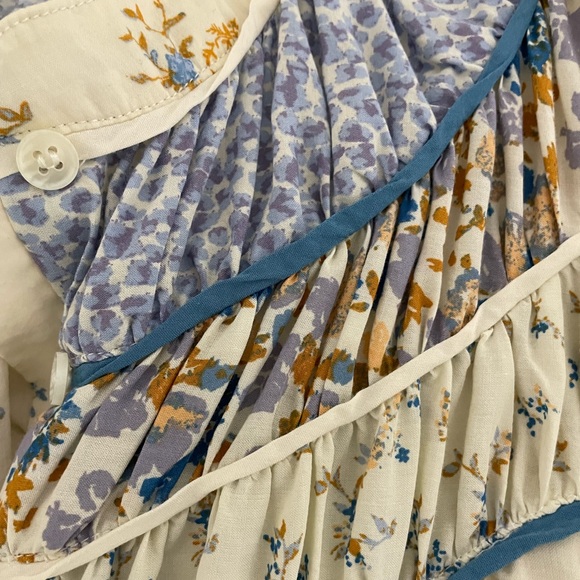 FREE PEOPLE Paloma Ivory Blue Floral Print Boho Long Sleeve Button Shirt Medium - Picture 7 of 13